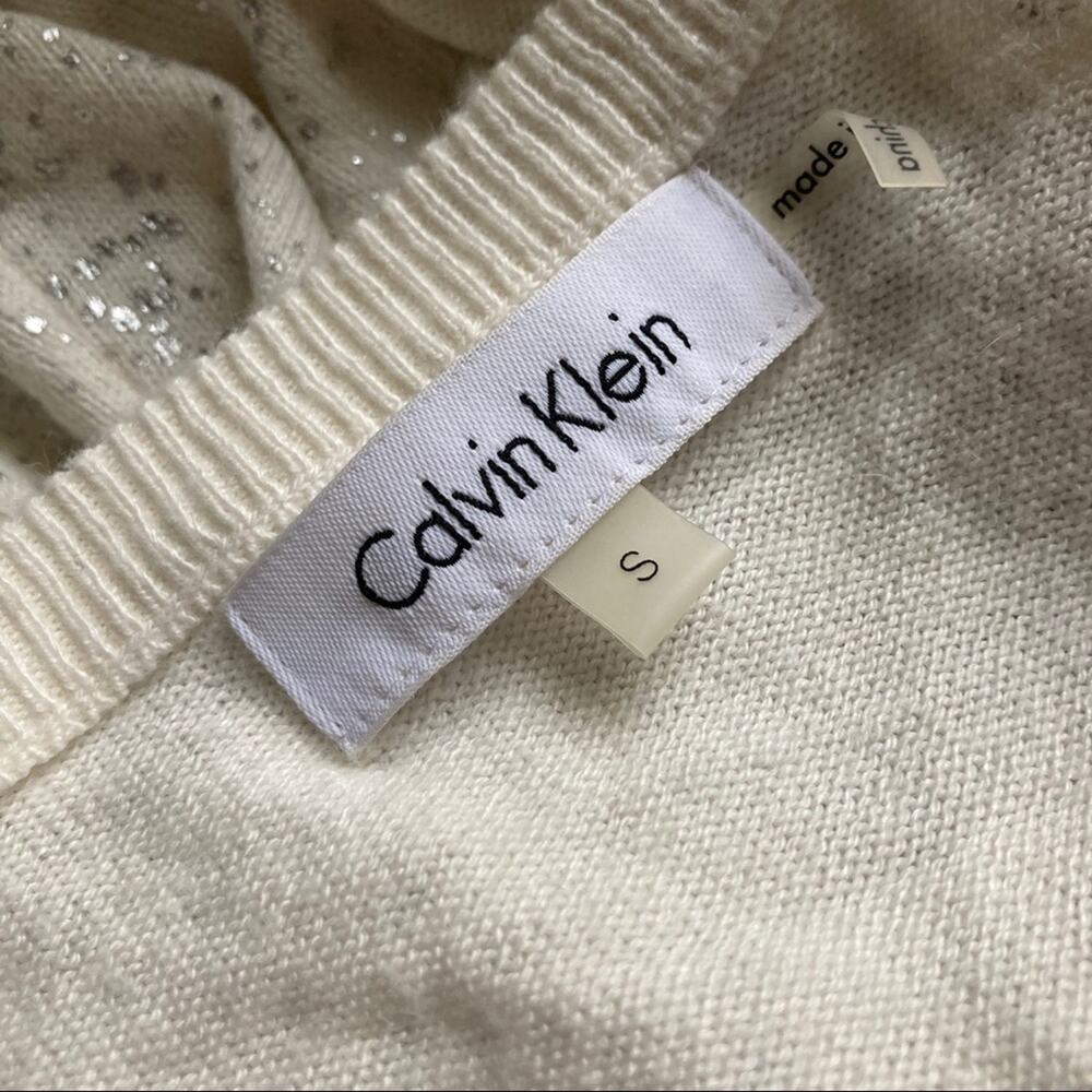Calvin Klein Cream Cardigan W/Silver Speckles, S - Picture 4 of 5